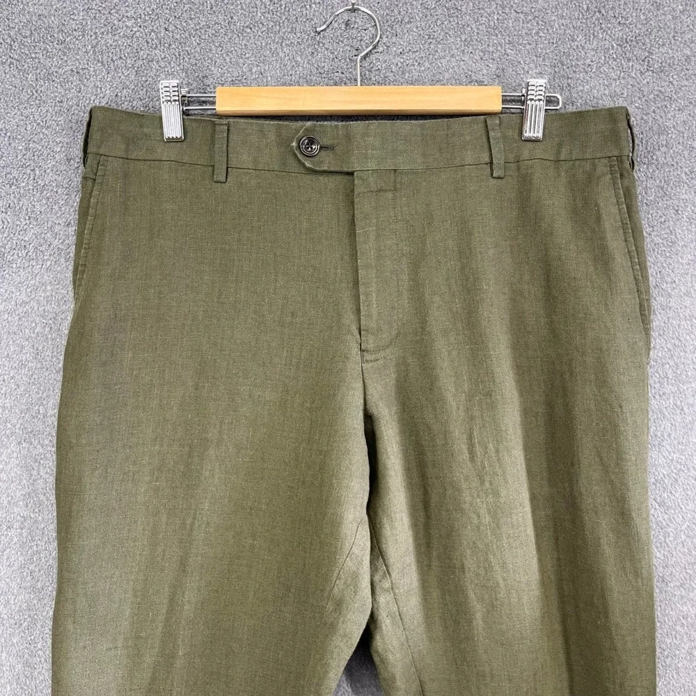 Charles Tyrwhitt Slim Fit Linen Dress Pants Khaki Green Men 38W 32L (35in X 27in